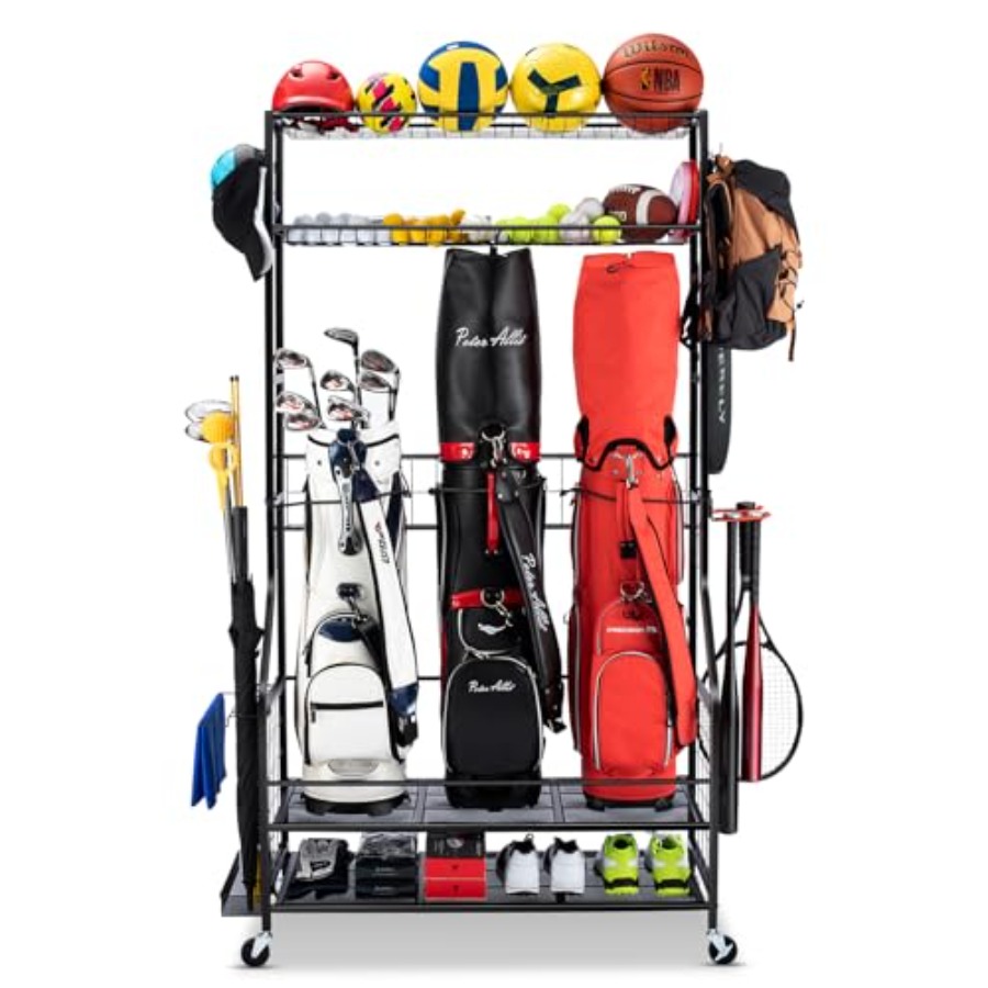 Golf Equipment Garage Organizer - Golf Bags Storage Garage Organizer -