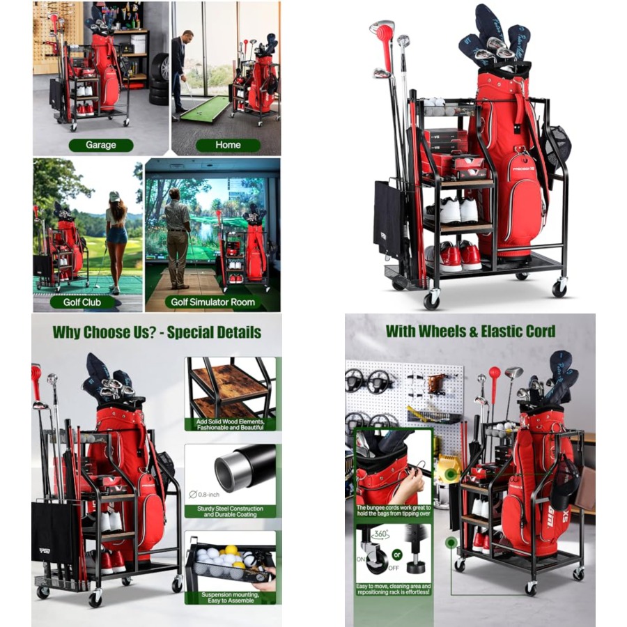 Golf Equipment Garage Organizer - Golf Bags Storage Garage Organizer- Golf