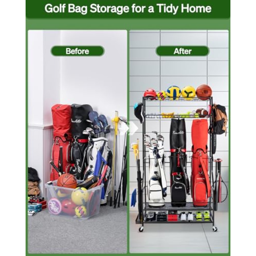 Golf Bags Storage Garage Organ - Golf Equipment Garage Organizer ulasan dan harga