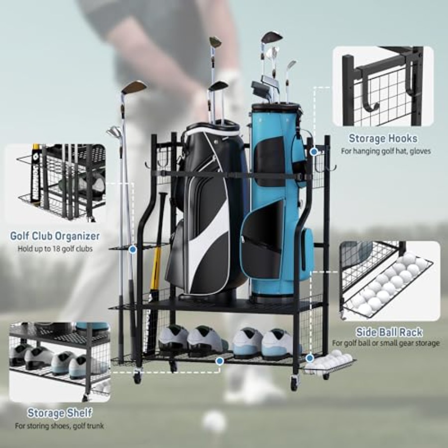 Golf Bag Storage Garage Organi - Golf Equipment Garage Organizer ulasan dan harga