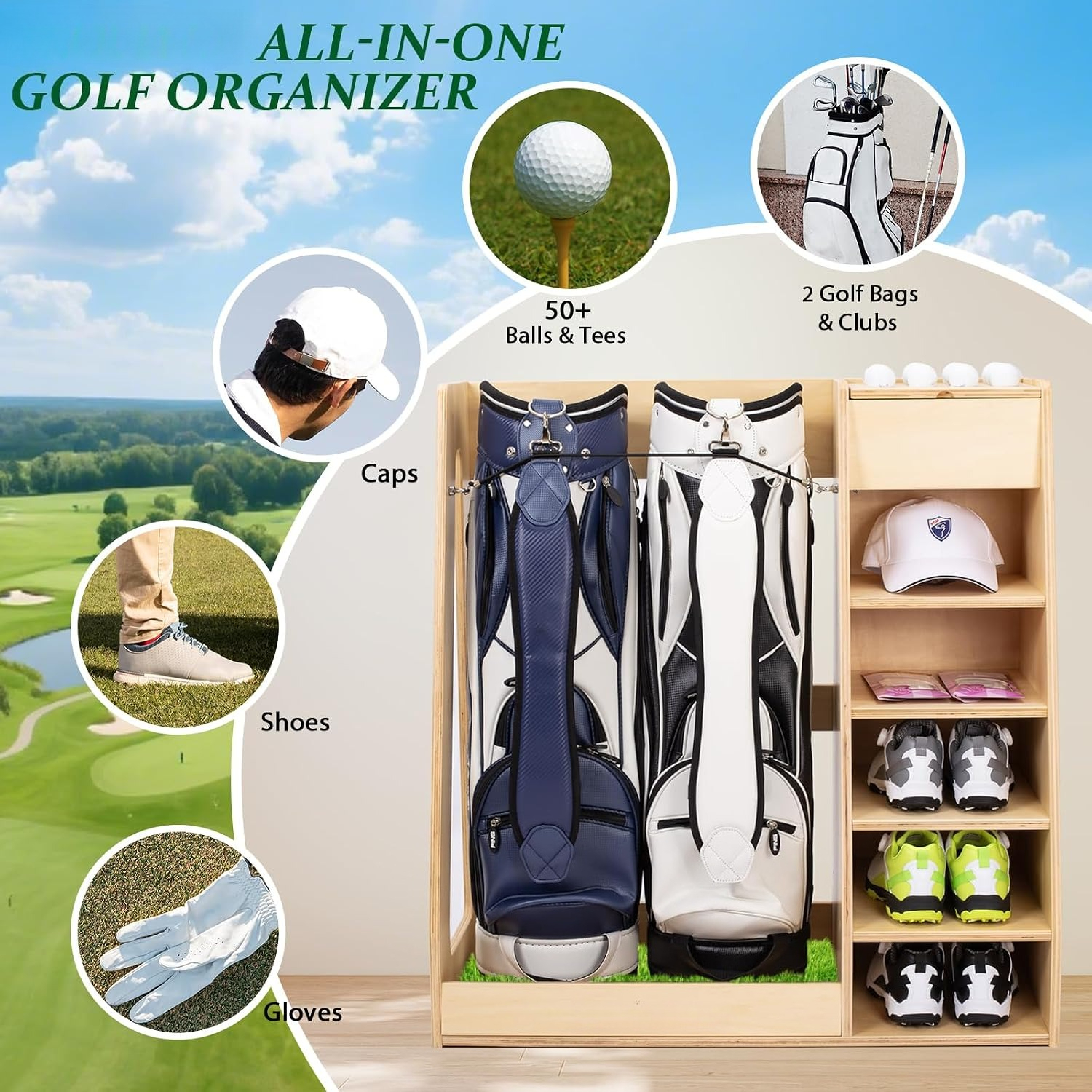 Premium Birch Plywood Golf Bag - Golf Equipment Garage Organizer ulasan dan harga