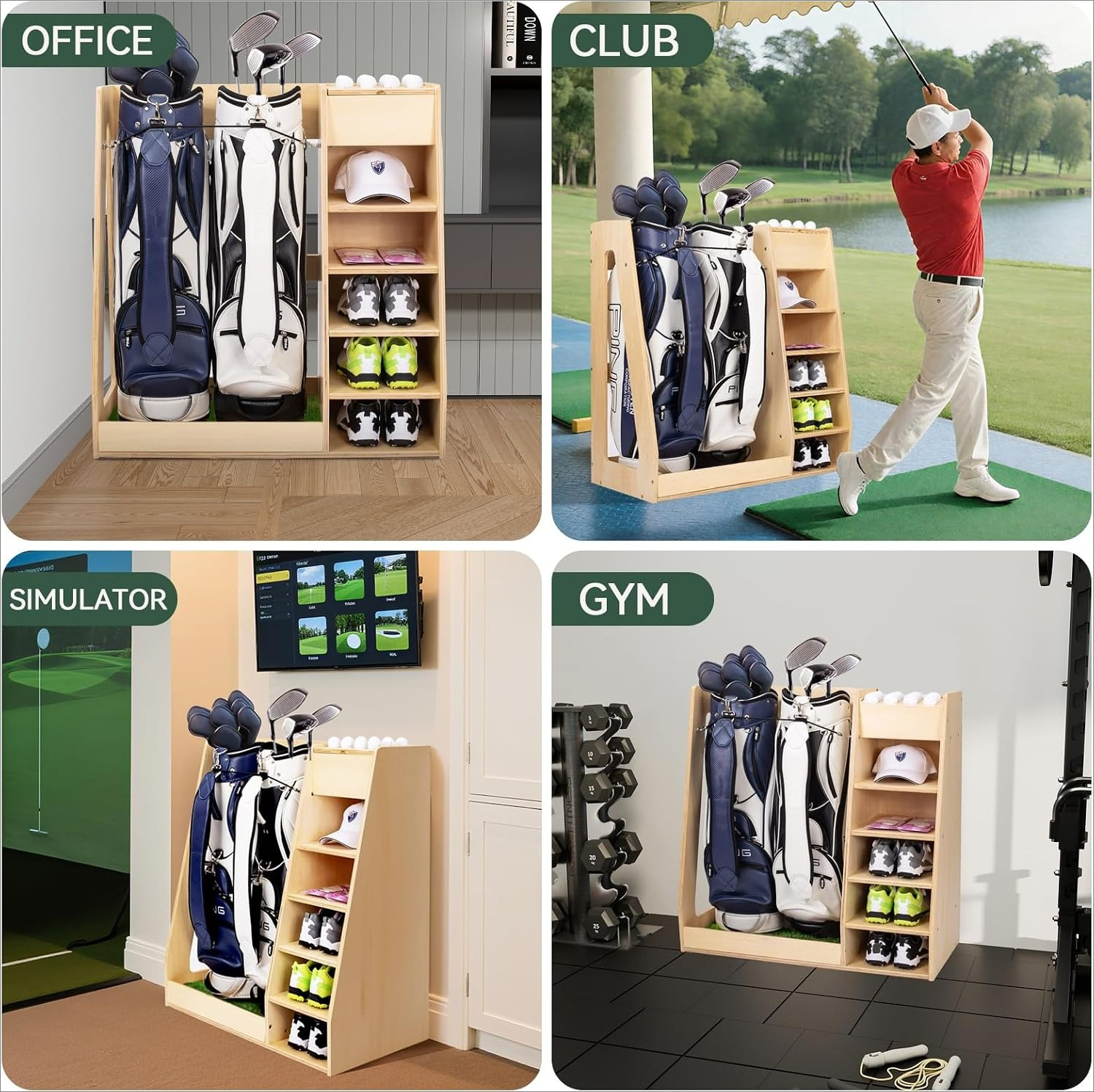 Premium Birch Plywood Golf Bag - Golf Equipment Garage Organizer ulasan dan harga